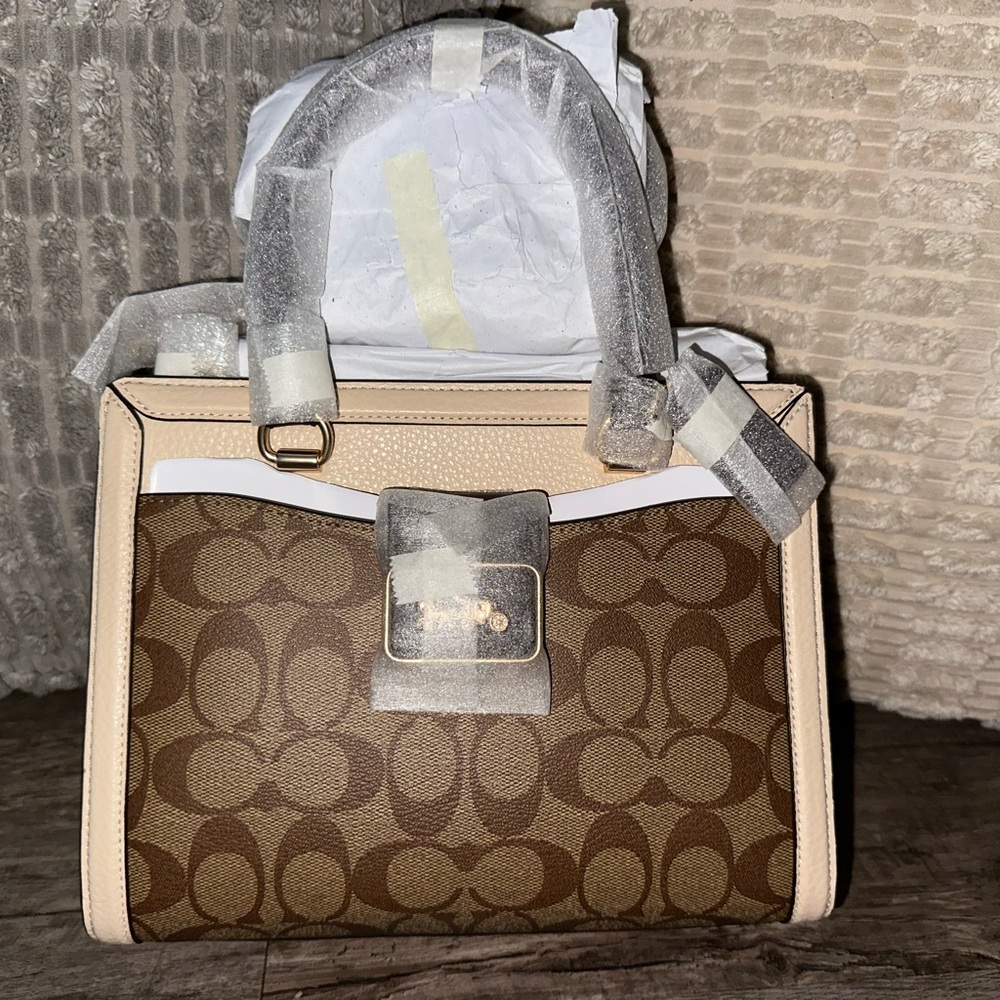 Coach Brown and Cream Satchel with Signature Monogram